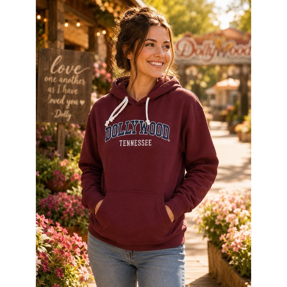 Dollywood Tennessee Hoodie Womens L Burgundy Embroidered Pullover Sweatshirt